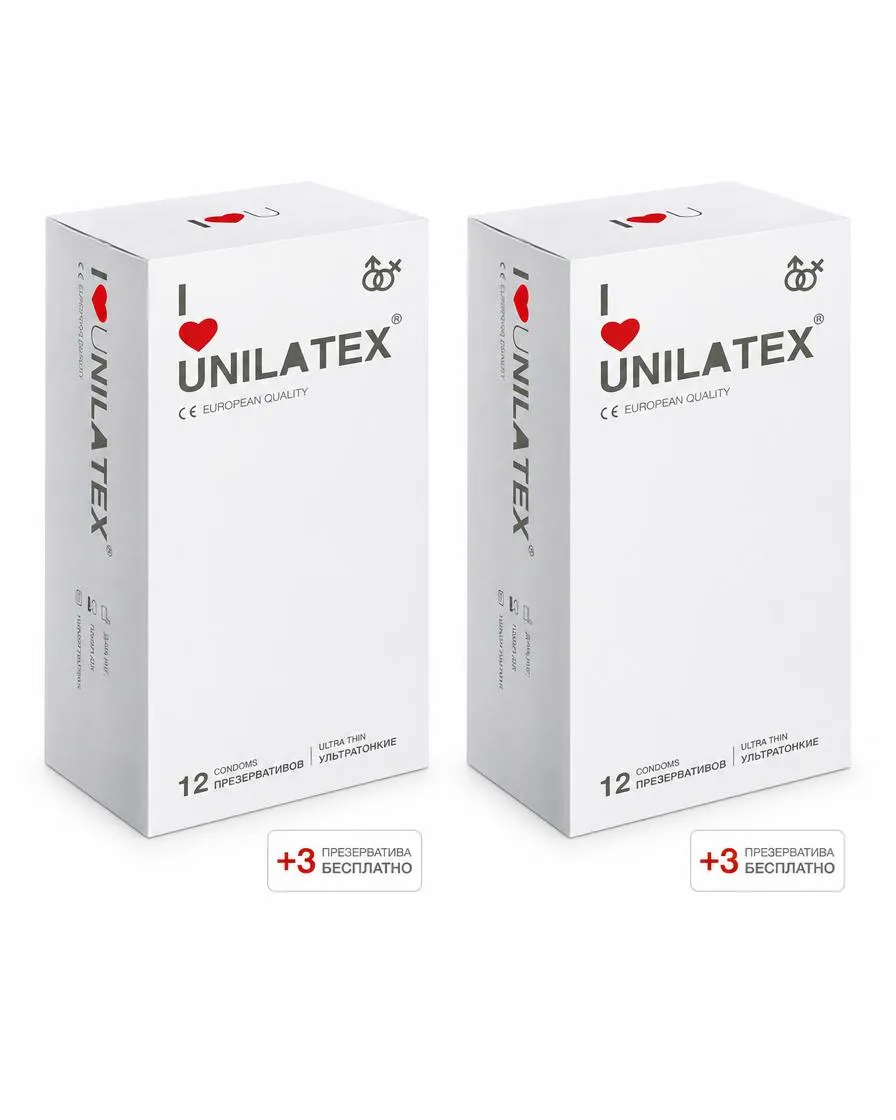 Презервативы Unilatex Ultra Thin Ультратонкие, №12 шт + 3 шт в подарок — 2 упаковки