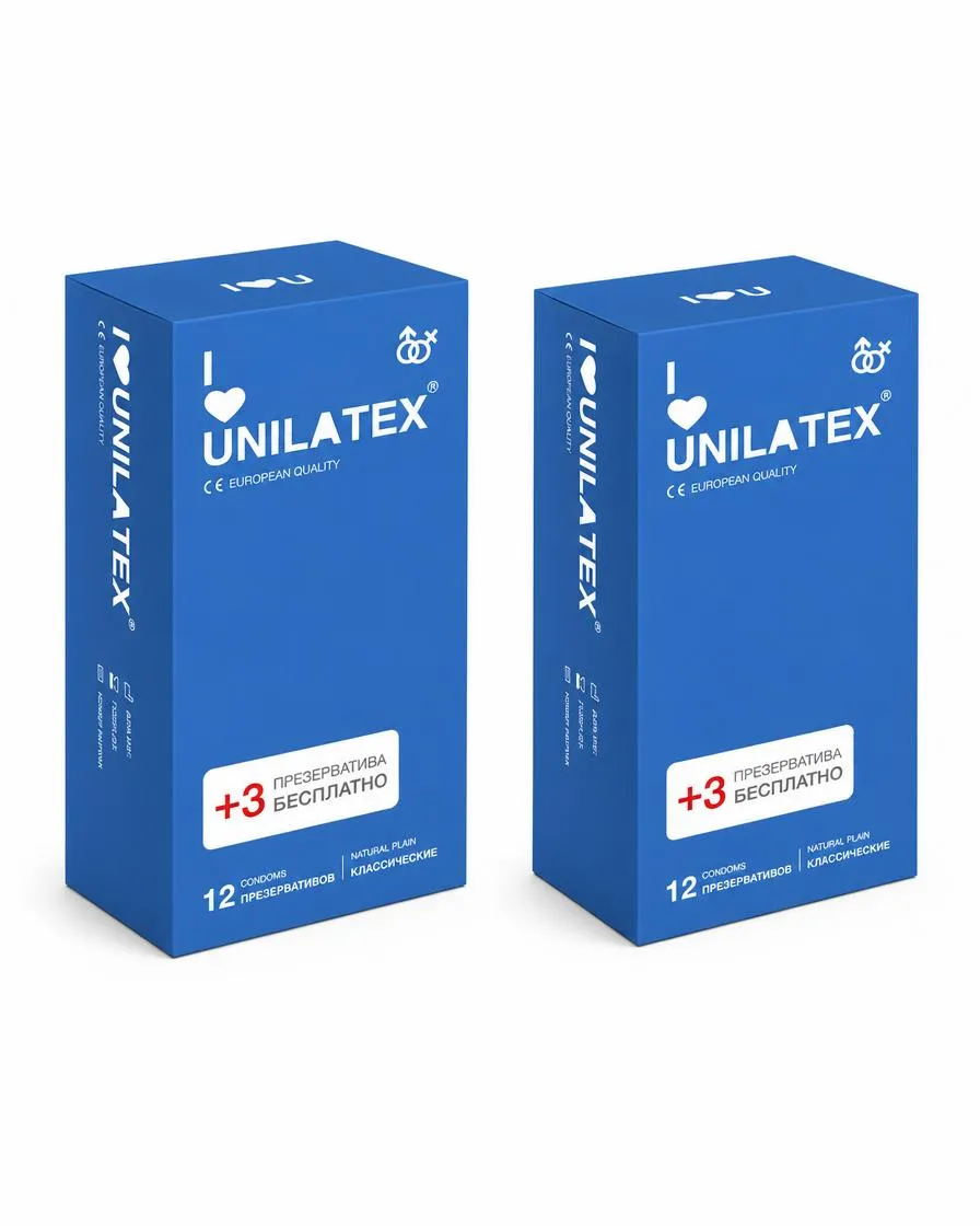 Презервативы Unilatex Natural Plain классические, № 12 шт + 3 шт в подарок — 2 упаковки