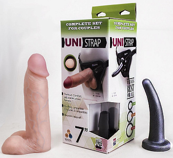 Страпон UNI STRAP, трусики с двумя насадками L 19 cм, Ø 4,4 см / L 12 см, Ø 2,5 см