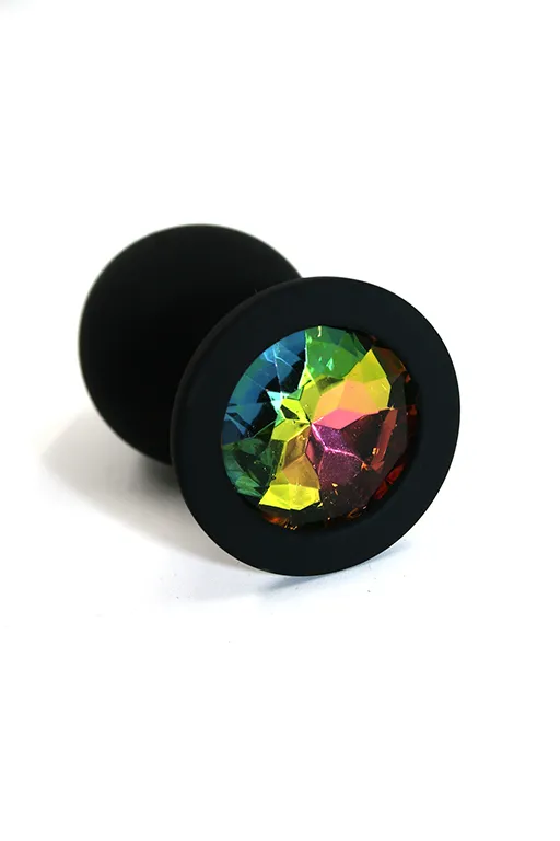 Анальная втулка Kanikule Plugs, силикон, размер M, Ø 3,4 см, черный/радужный