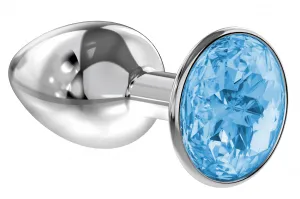 Анальная втулка Diamond Light blue Sparkle Small, металл, размер S, Ø2,8 см, серебряный/голубой