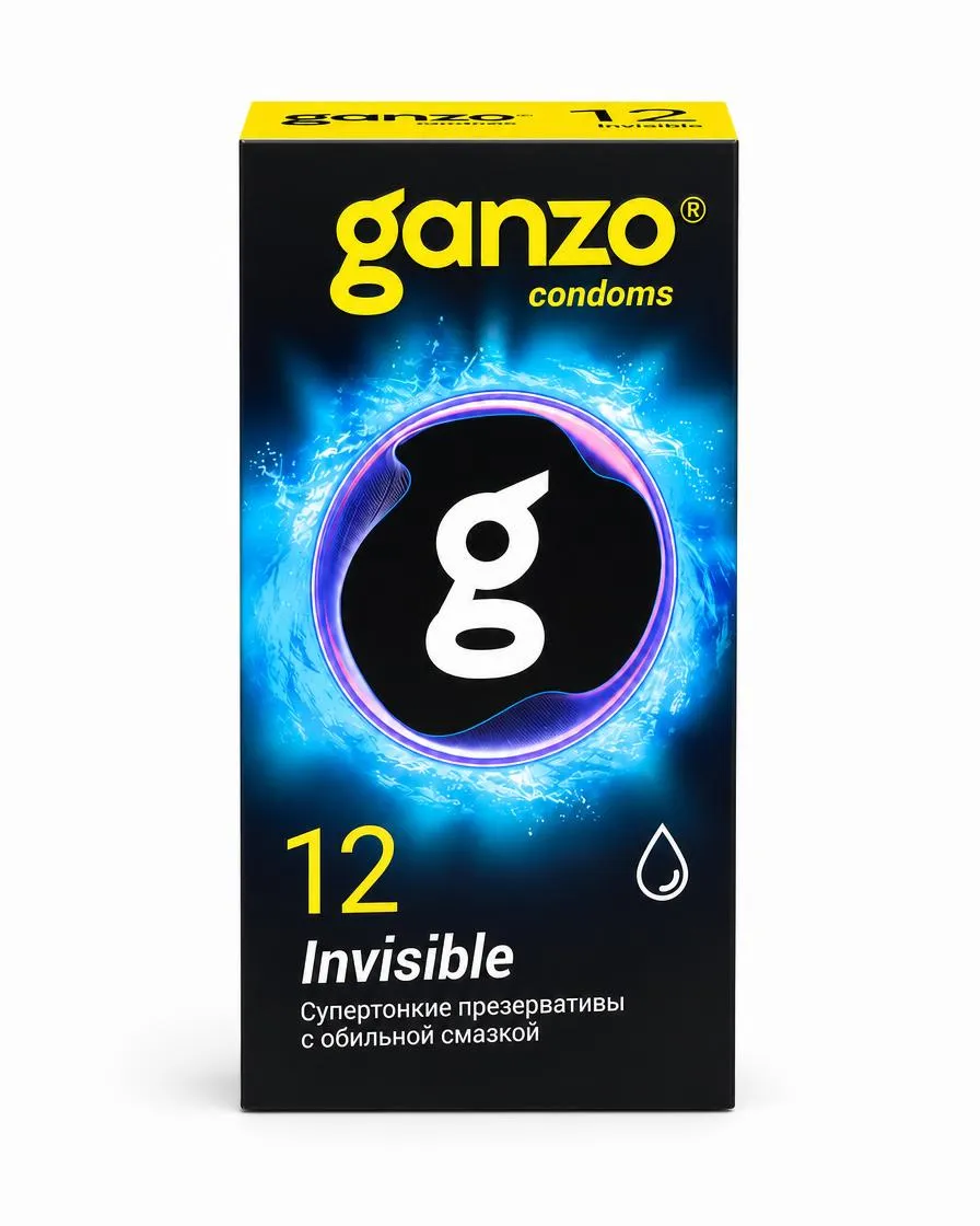 Презервативы Ganzo Invisible, супертонкие, с доп. смазкой, латекс, 18 см, 12 шт.