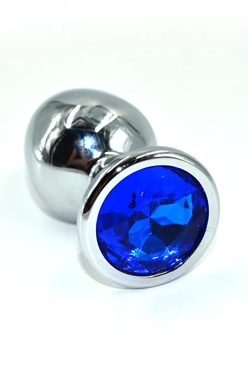 Анальная втулка Kanikule Plugs, металл, размер M, Ø3,4 см, серебряный/синий