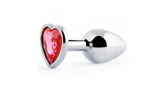 Анальная втулка Sitabella, с кристаллом Сердце, металл, размер S, Ø 2,8 см, размер L 7,5 cм, серебристый/красный