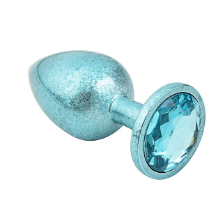 Алюминиевая анальная втулка с кристаллом размер L, Ø 4,6см, голубая/голубой