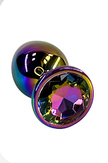 Алюминиевая анальная втулка с кристаллом, размер L, Ø 4 см, неохром