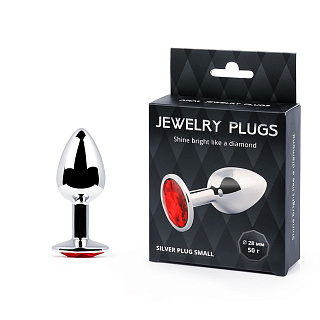 Анальная втулка SILVER PLUG , металл, размер S, Ø2,8 см, серебрный/красный