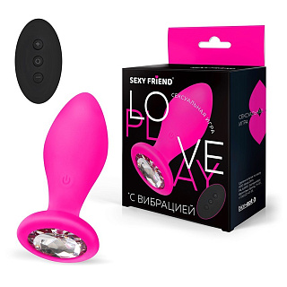 Втулка с вибрацией, M, 10 режимов вибрации, L 7 см, Ø 3,2 см, дистанционный пульт, фуксия/прозрачный