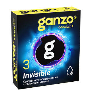 Презервативы Ganzo Invisible, супертонкие, с доп. смазкой, латекс, 18 см, 3 шт.