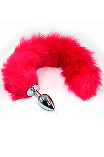 Анальная втулка Kanikule Plugs, металл, S Ø 2,8 см, серебристый с розовым гибким хвостом