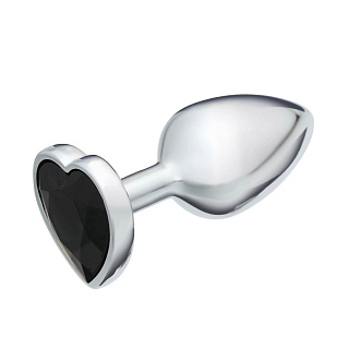 Анальная втулка Оки-Чпоки с кристаллом в форме сердца, размер S, Ø 2,8 см, серебристый/черный