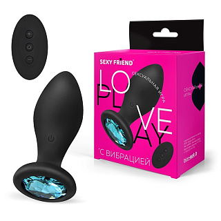 Втулка с вибрацией, М, 10 режимов вибрации, L 7,0 см, Ø 3,2 см, дистанционный пульт, черный/голубой