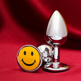 Анальная втулка "Смайлик", серебристая,  размер S, Ø 2,8 см