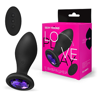 Втулка с вибрацией M, 10 режимов вибрации, L 7,0 см, Ø 3,2 см, дистанционный пульт, черный/фиолетовый