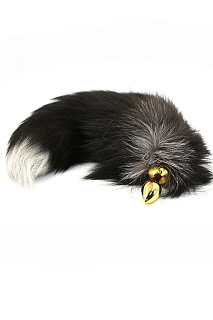 Анальная втулка Kanikule Plugs, метал, S Ø 2,8см, золотистый с хвостом из натурального меха