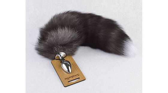 Анальная втулка Sitabella с хвостом чернобурка, S, L 4 см, Ø 2,8 см