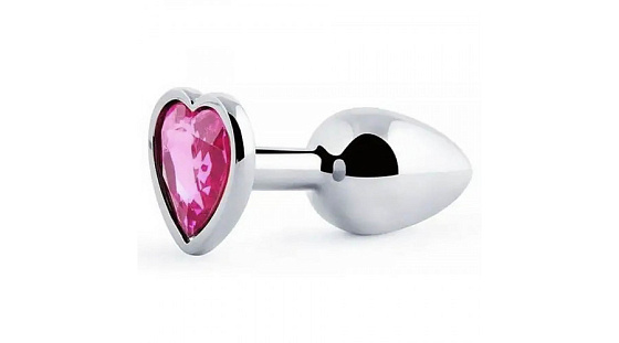 Анальная втулка Sitabella, с кристаллом Сердце, металл, размер S, Ø 2,8 см, размер L 7,5 cм, серебристый/розовый
