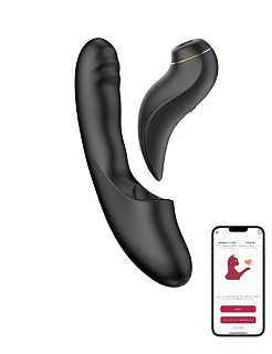 Вибратор с возвратно-поступательными движениями, вакуумом и приложением BeYourLover Fatima, черный