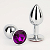 Анальная втулка, серебряная, с тёмно-фиолетовым кристаллом, 7 см, Ø 3,4 см