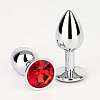 Анальная втулка, серебряная, с красным кристаллом, 7 см, Ø 2,8 см