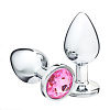 Анальная втулка Оки-Чпоки с кристаллом, L 4,0 см, серебристый/розовый